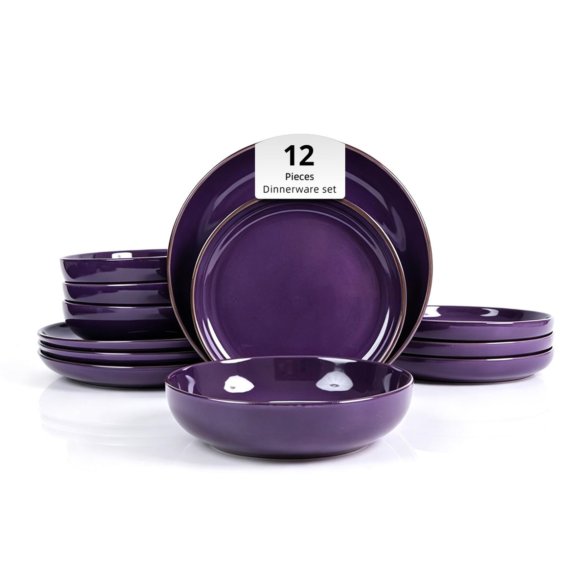 12-Piece Dinnerware Set, Shiny Glaze with Speckle Effect Plates & Bowls Set