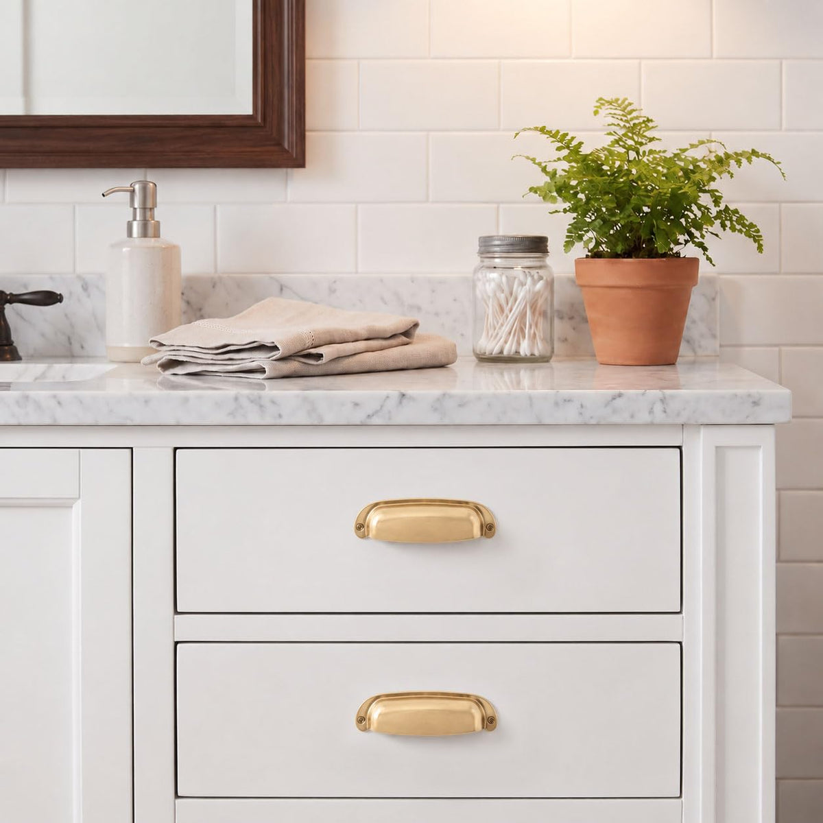 10 Pack 7"(178mm) Hole Center Retro Satin Brass Drawer Pulls Brushed Brass Cabinet Bin Cup Pulls Bathroom Hardware