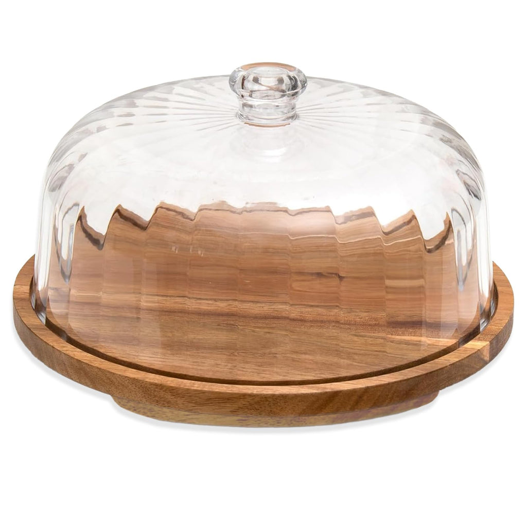 Cake Stand with Lid, Rotating Cake Holder with Dome, Wood Lazy Susan with Cover, Cake Stand for