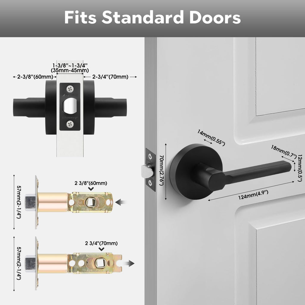 Round Passage Heavy Duty Zinc Door Handle Without Key,Matte Black