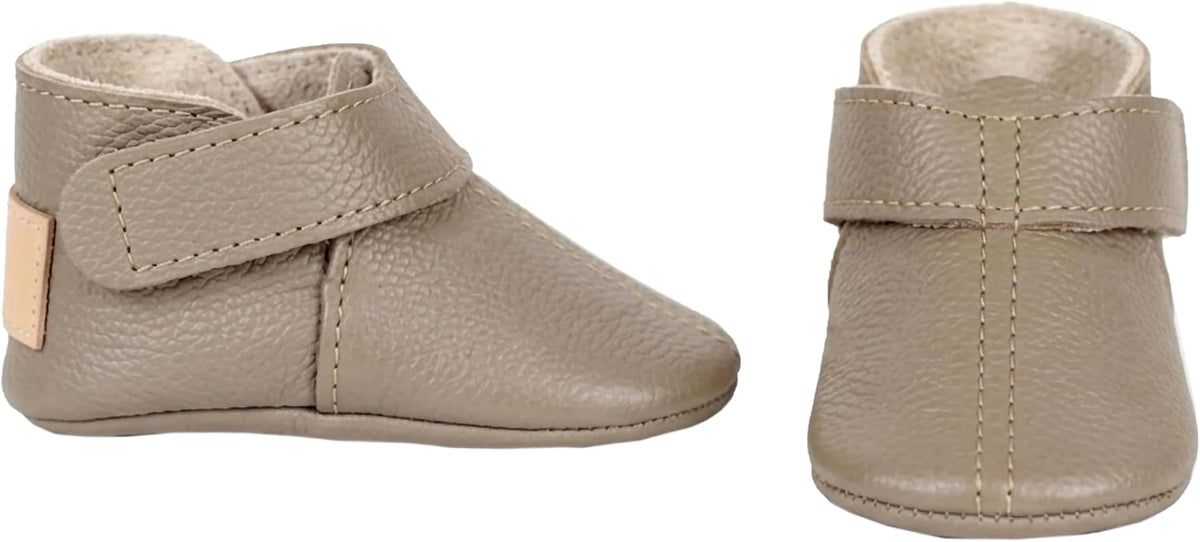 Leather Baby Booties Handmade Moccasins Soft Sole Barefoot First Walking Infant Shoes Newborn Shower Gift Boots Stone