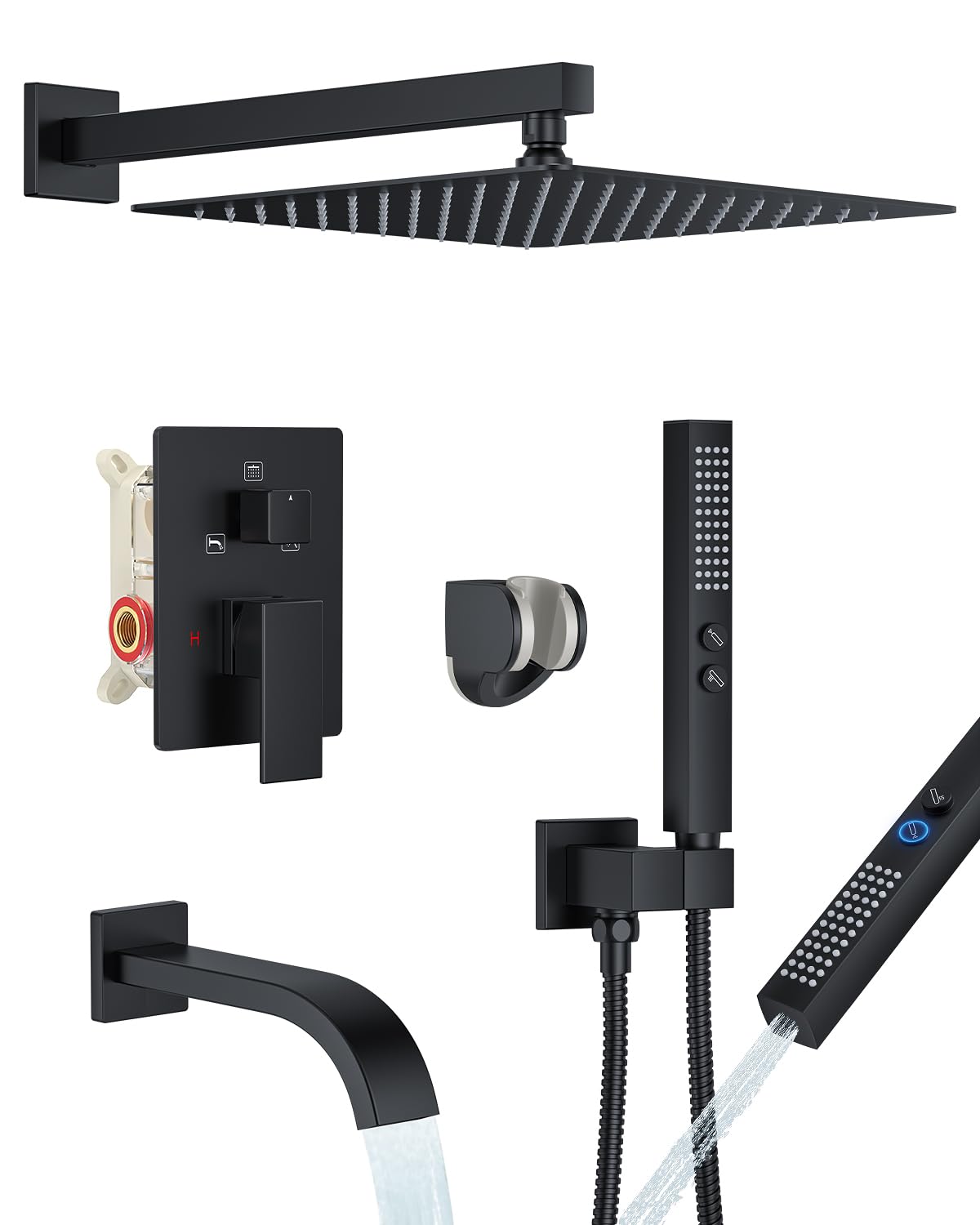 Shower System with Tub Spout, Bathtub Shower Faucet Set Matte Black
