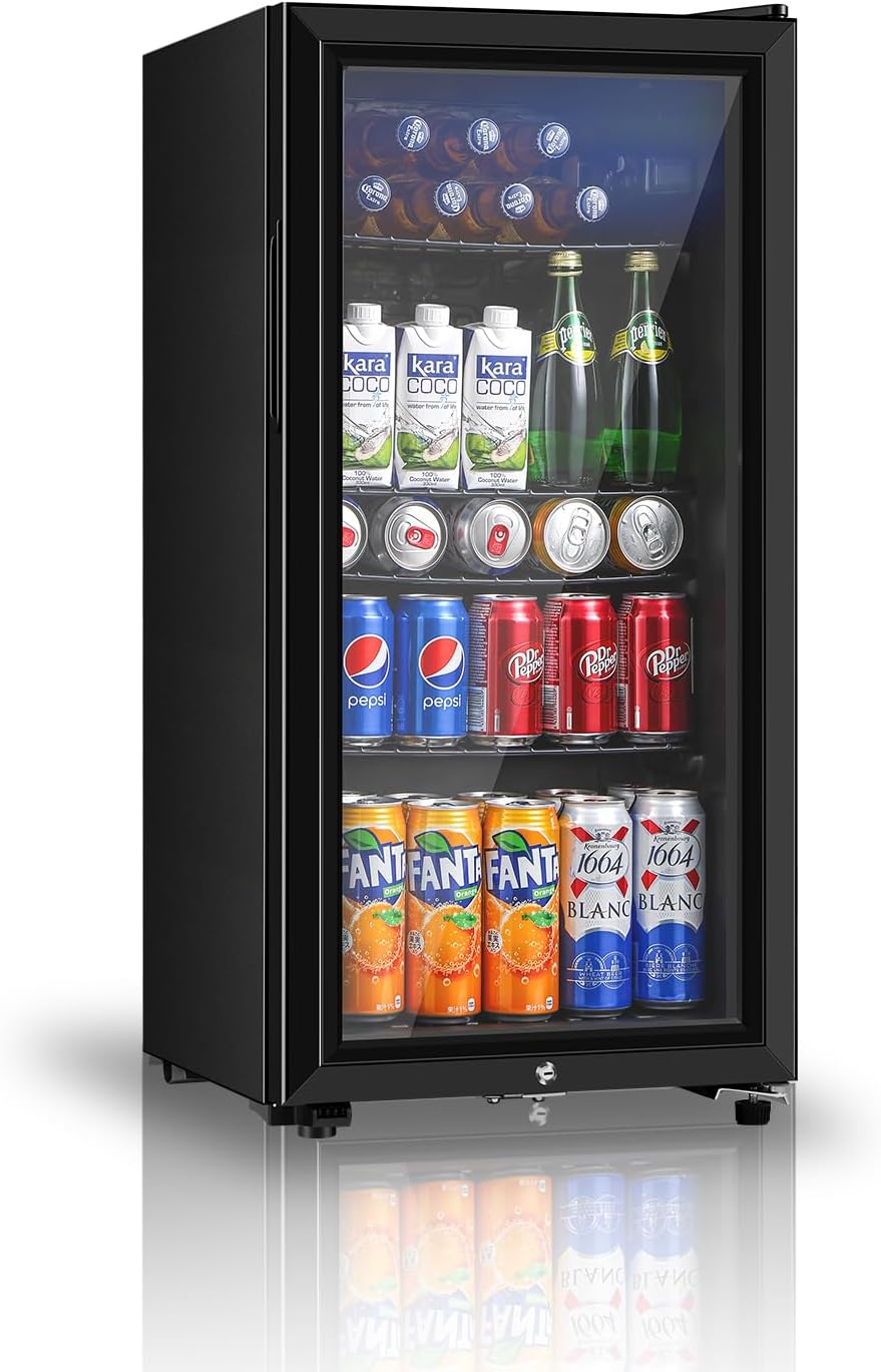 Beverage Refrigerator, 3.2 Cu.ft Mini Fridge with Double Glass Door, Cooler for Soda, Beer or Wine for Home