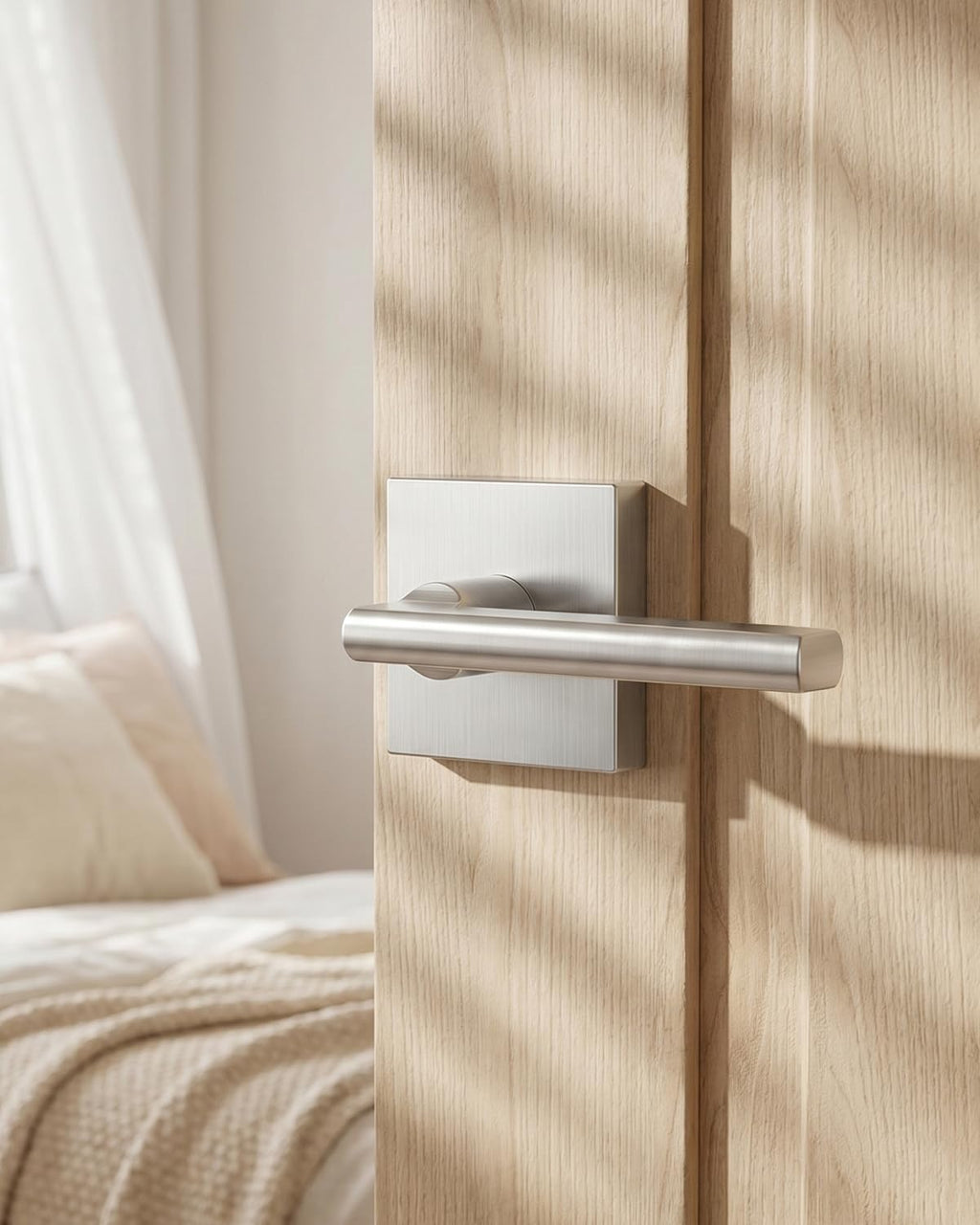 Brushed Nickel Door Handles Interior, Privacy Bedroom - 3 Pack