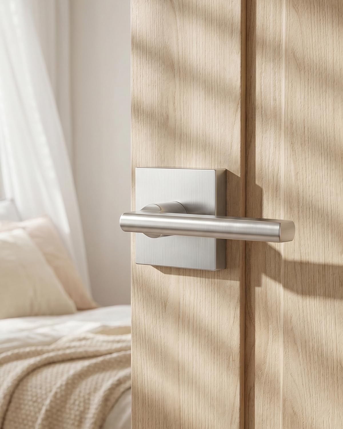 Brushed Nickel Door Handles Interior, Privacy Bedroom - 3 Pack