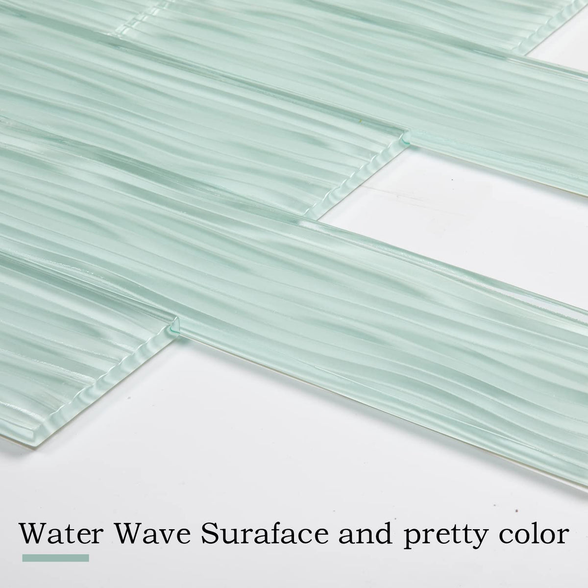 Light Green Water Wave Glass Subway Tile, 3 x 12 Inch, 4 Sq Ft, Backsplash Kitchen Wall, 16-Pack