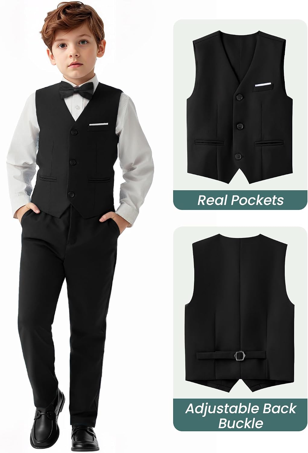 Boys Formal Dress Suits 5 Piece Slim Fit Dresswear Suit Set with Kids