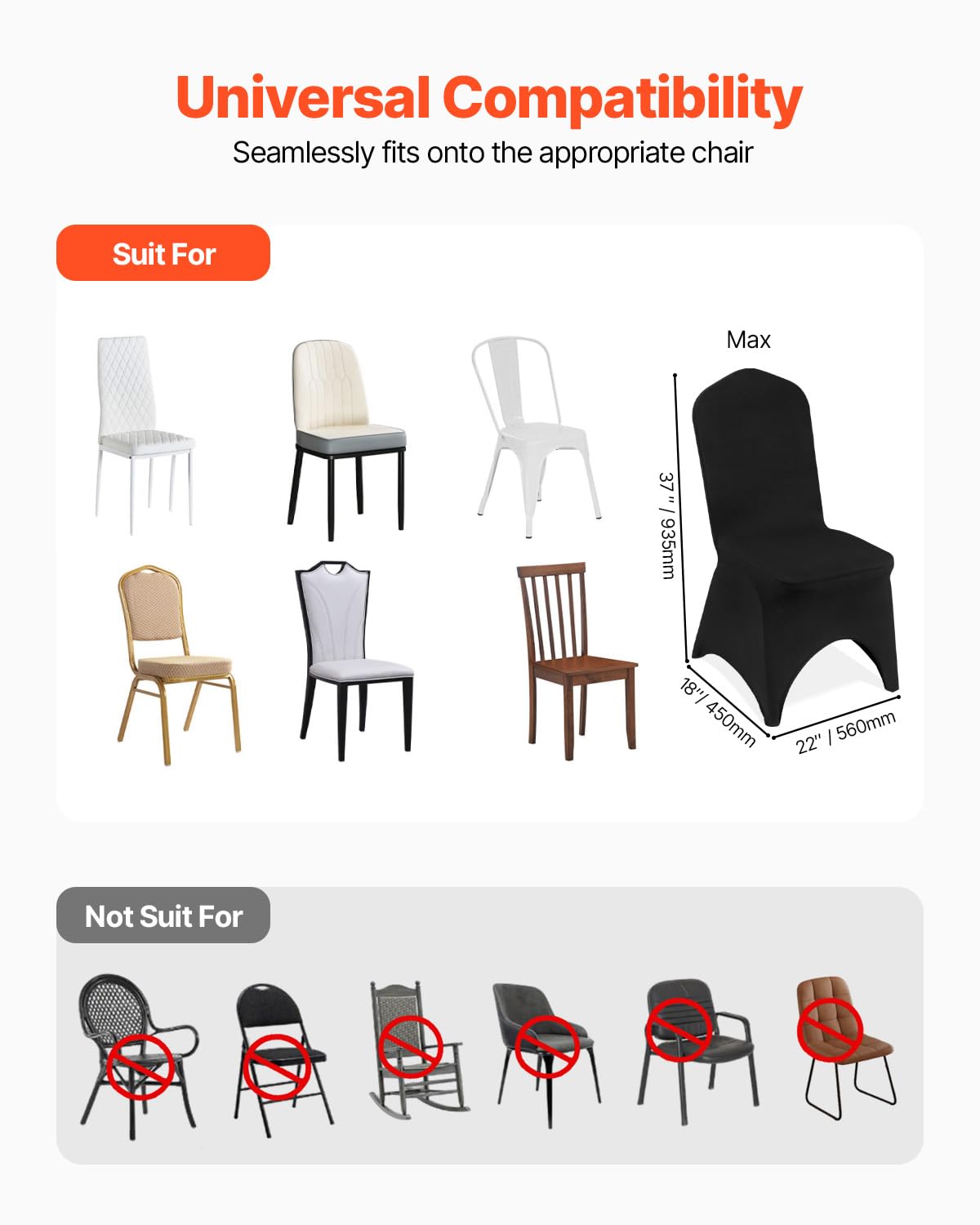 50 Pcs Black Chair Covers Polyester Spandex Stretch Slipcovers for Wedding Party Dining Banquet Arched-Front Chair