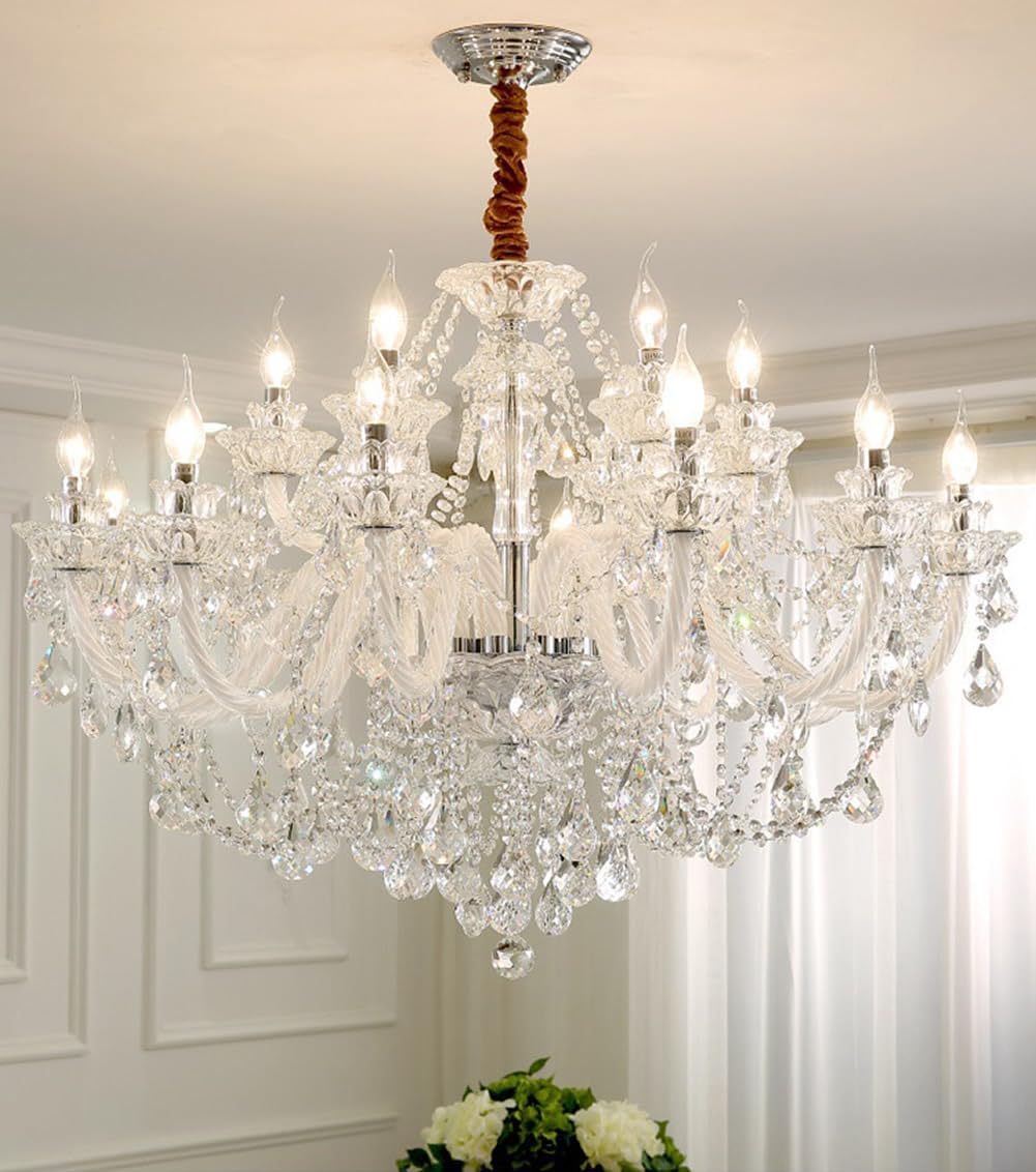 Eighteen-Light Clear K9 Crystal Chandelier for Vaulted Great Rooms