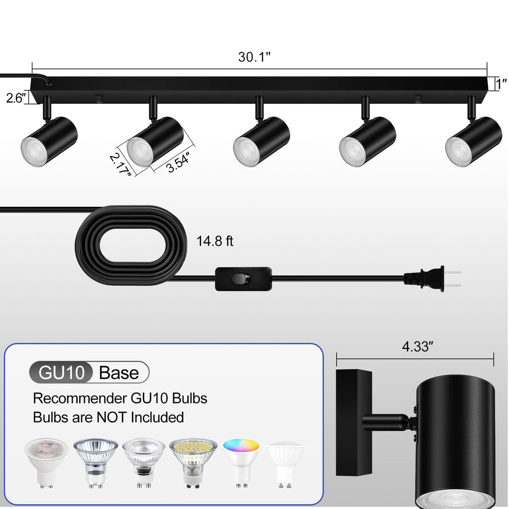 LED Plug in Track Light Kit, Matte Black 5-Light