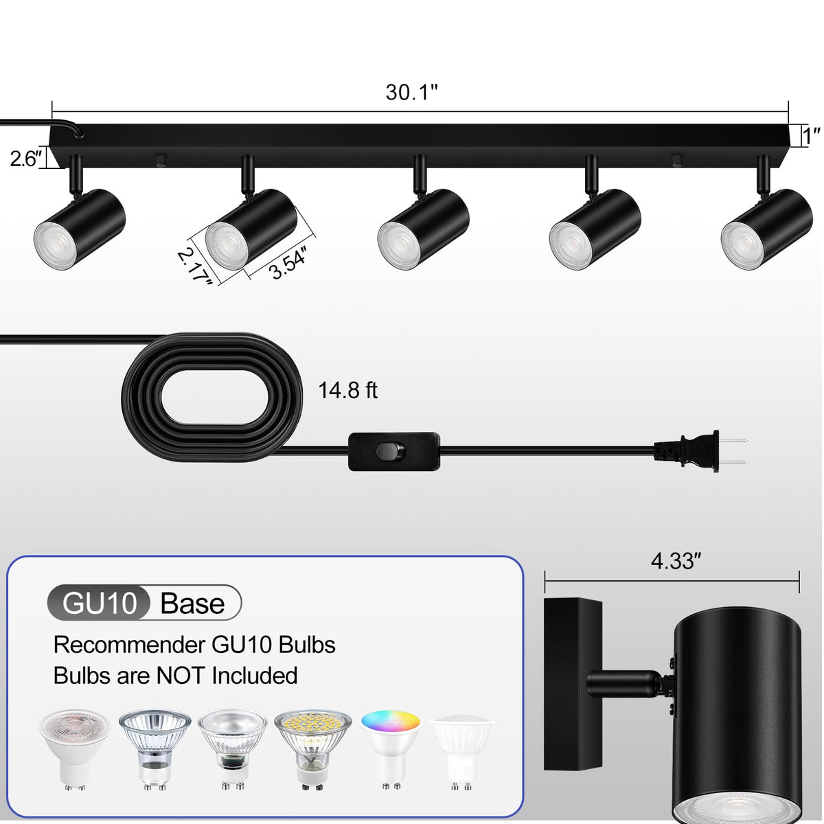 LED Plug in Track Light Kit, Matte Black 5-Light