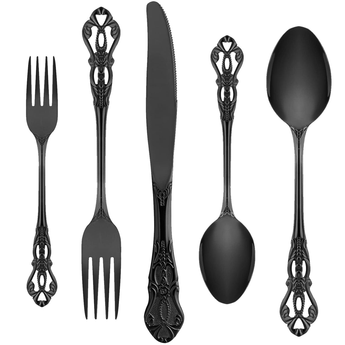 Black Silverware Set for 8, Stainless Steel Gorgeous Retro Royal Flatware Set, 40-Pieces Cutlery Tableware set