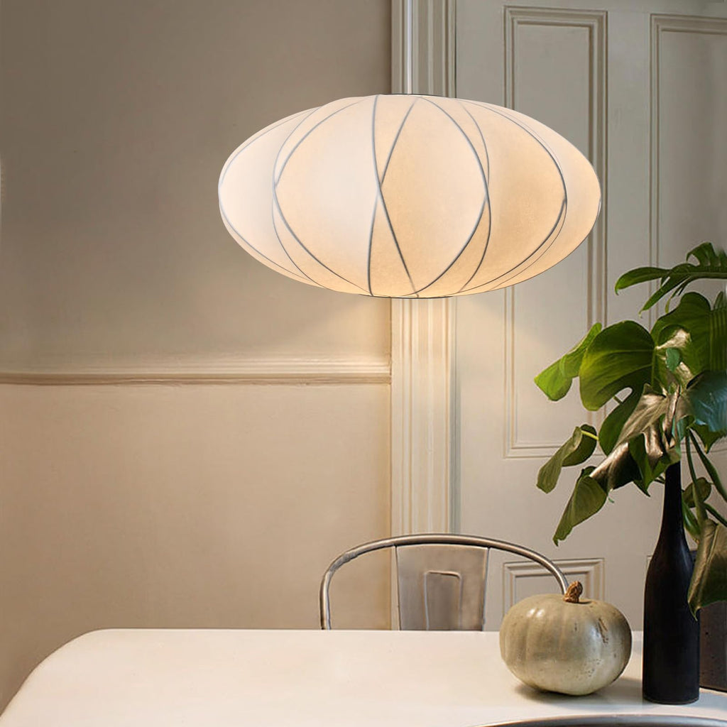 Inspired Nelson Style 19.7inch Silk Pendant Light, Italian Modern White Lantern Fabric Silk Ceiling Hanging Lamp Saucer Chandelier