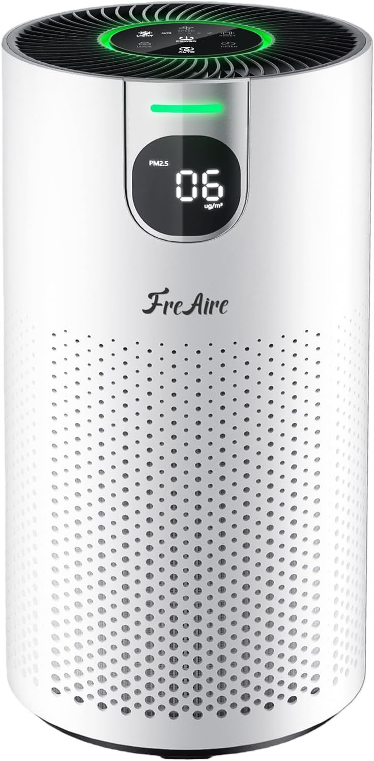 Air Purifiers for Home Large Room Covers up to 1800Ft², VisionAir 20dB Sleep Mode for Bedroom, with Real-Time AQI & PM2.5 Display,360°Intake&Outlet Air Cleaner Pet-Friendly HEPA,HAP606,White