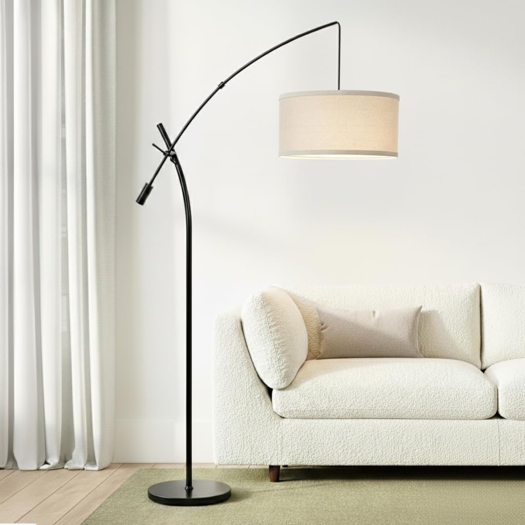 Inspired Arco Style Grayson LED Arc Floor Lamp, Adjustable Arm Lamp in Industrial Reading - Black