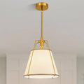 Modern Pendant Light Fixtures with 12" White Linen Fabric Shade, Adjustable Hanging Light Fixture,Drum Gold Vintage