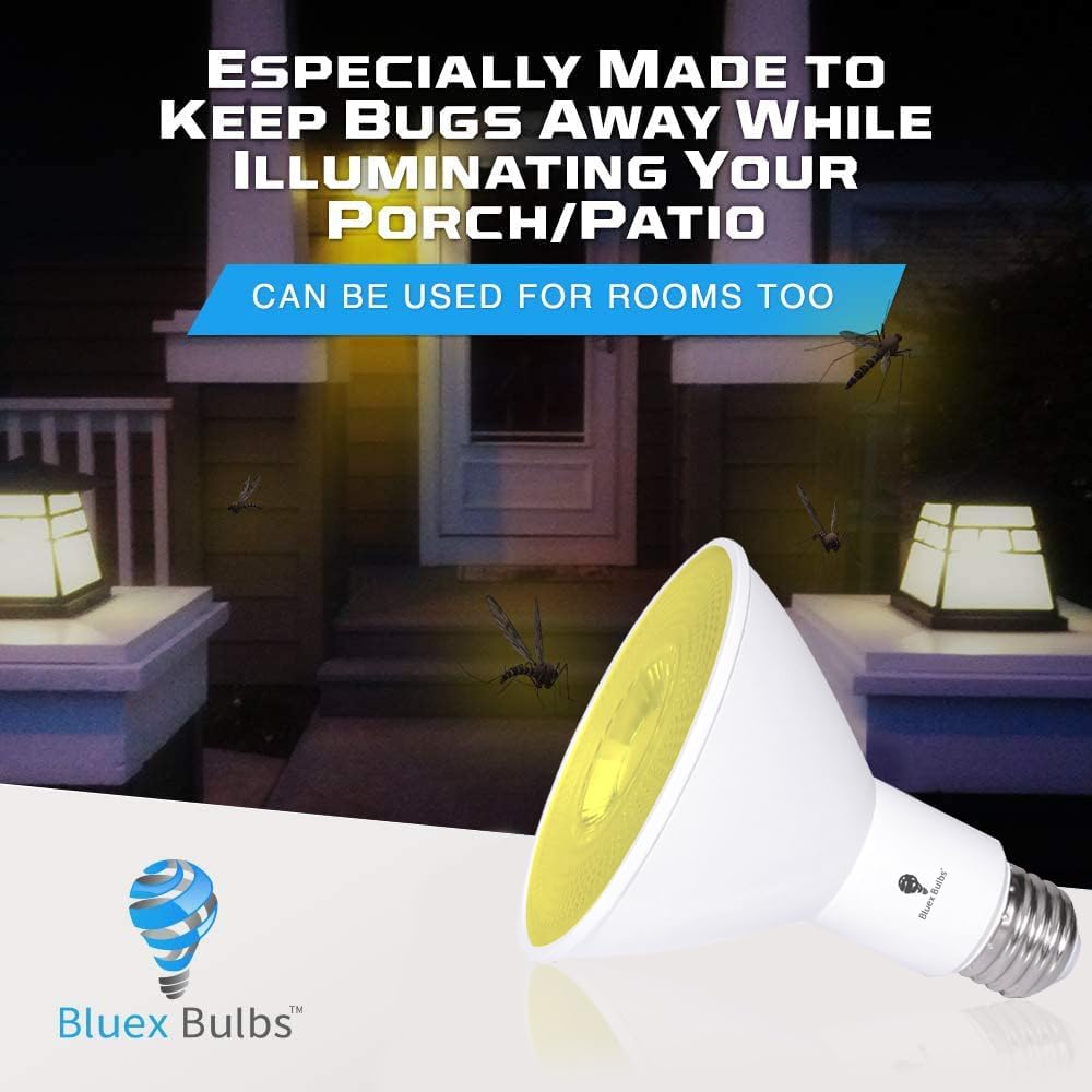2 Pack PAR30 Amber Yellow LED Bug Light Bulb Outdoor LED Flood Light Bulb 12W 100 Watt Equivalent Dimmable Waterproof