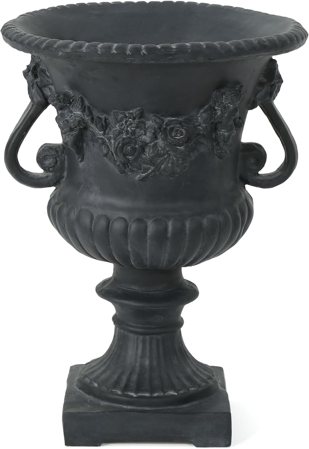 Antique Black Outdoor Urn Planter, Magnesium Oxide Large Urn Planter Outdoor with Drainage Hole, Elegant Vintage Style