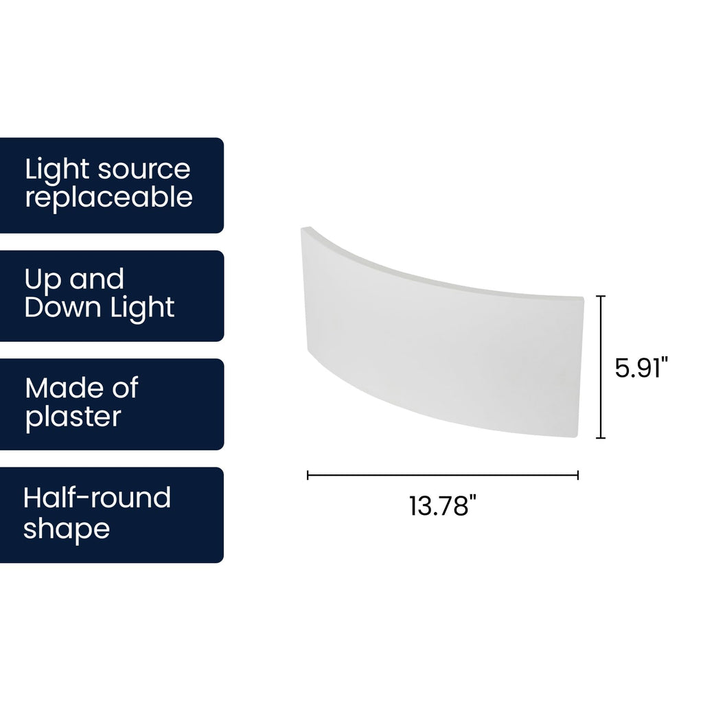 13.8" Paintable Plaster Wall Sconce Light, White Up Down Wall Sconce Wall Light Fixture, Modern Indoor Wall Lighting