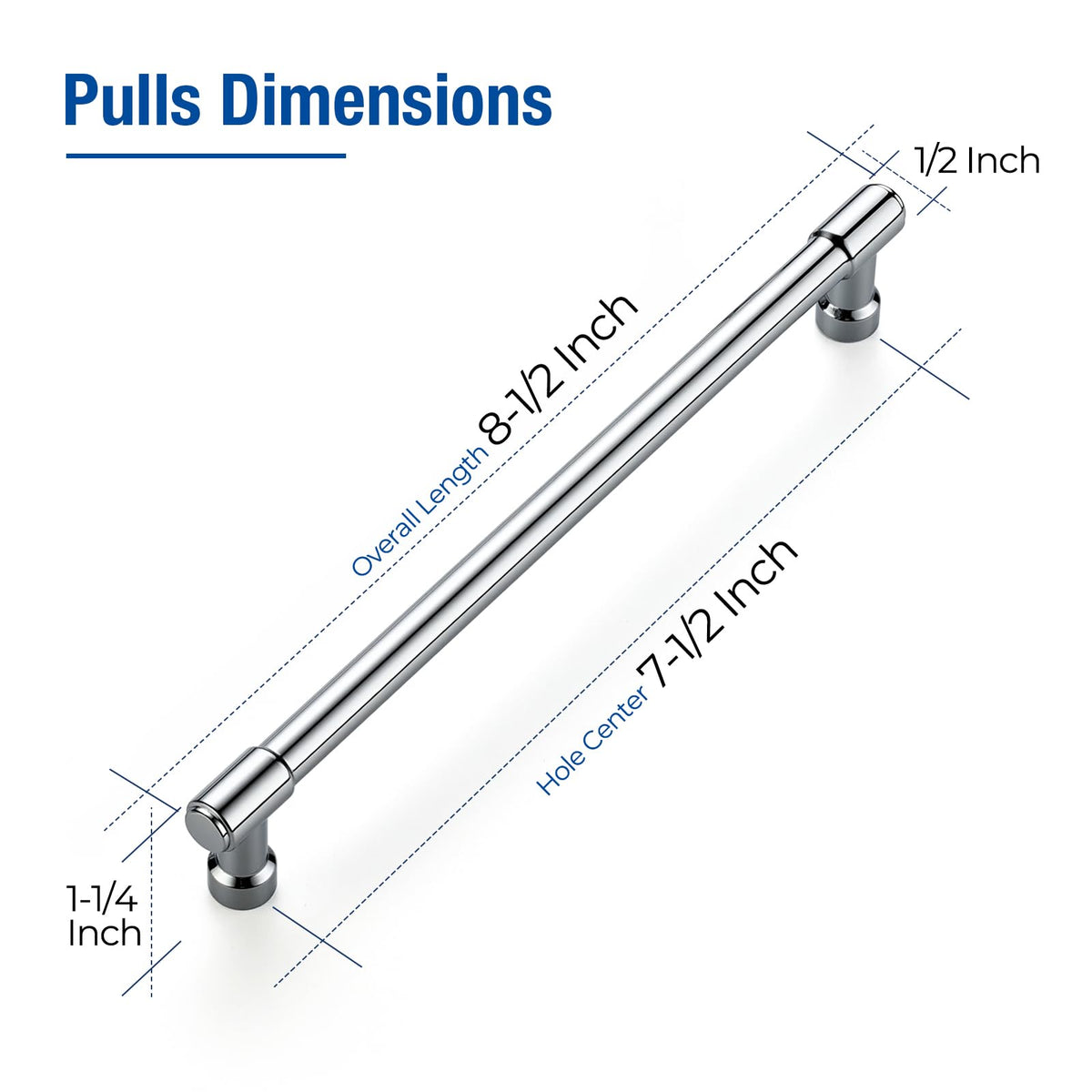 Polished Chrome Cabinet Handles Modern Pulls,7-1/2 Inch,10 Pack