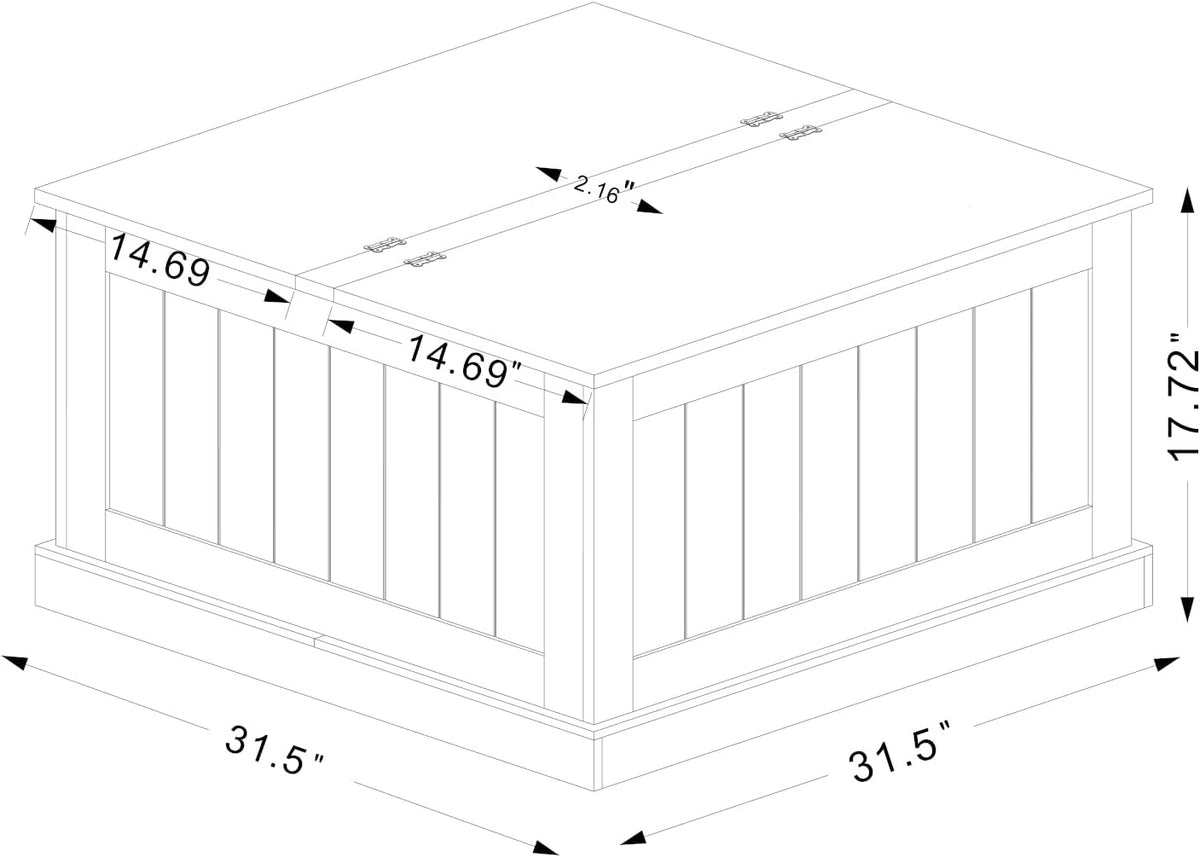 Farmhouse Coffee Table, Square Wood Center Table with Large Hidden Storage Compartment