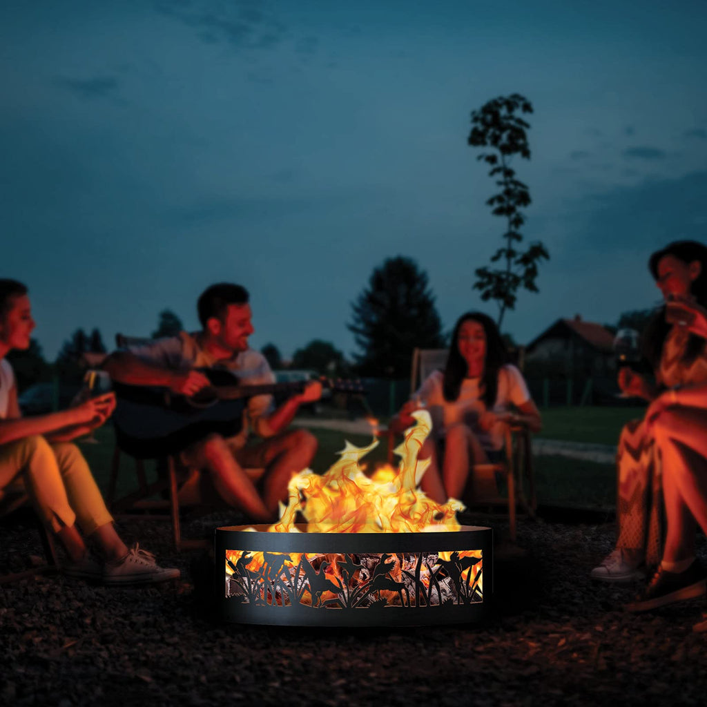 Flying Duck Unpainted 12 in. Tall 37 in. Diameter Outdoor Fire Ring - 37 x 37 x 12 in. - Rustic Black Color