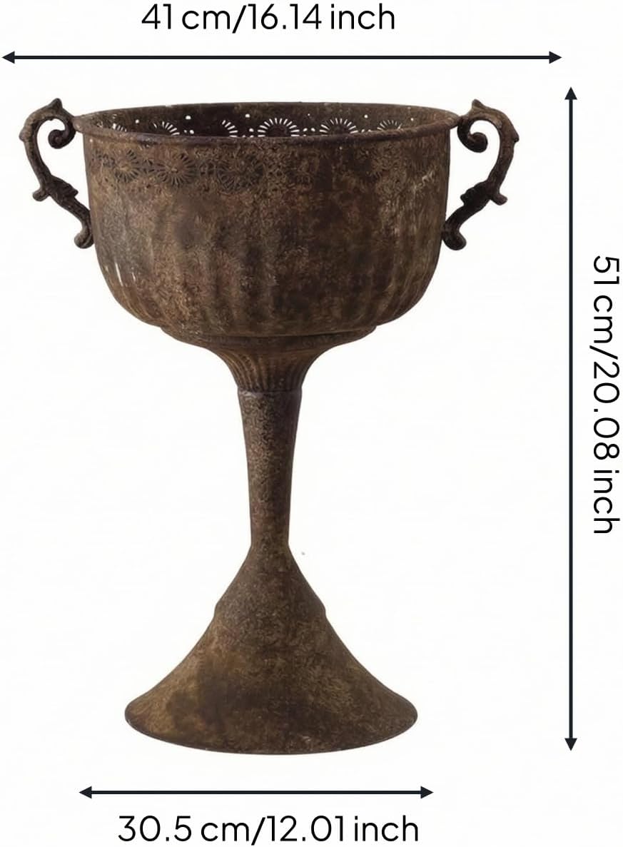 Outdoor Trophy Planter Pedestal Urn Planter Vase Pot with Weathered Texture and Deep Visual Depth Iron Body Suitable