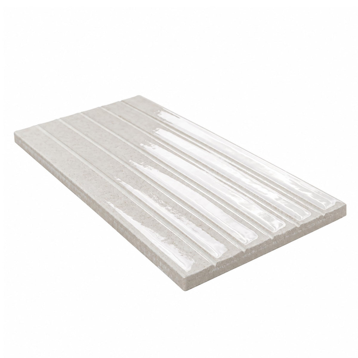 Ivory Glow Glossy Ribbed Ceramic Wall Tile (1 Piece)