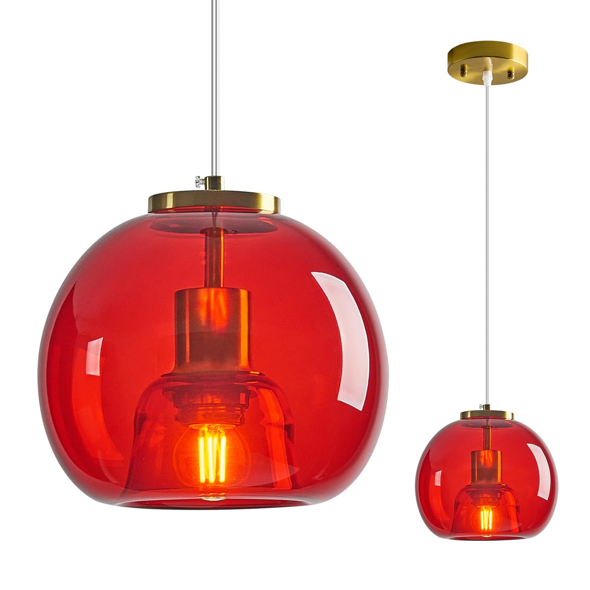 Red Glass Pendant Light Kitchen Island, 7.87", 1 Pack