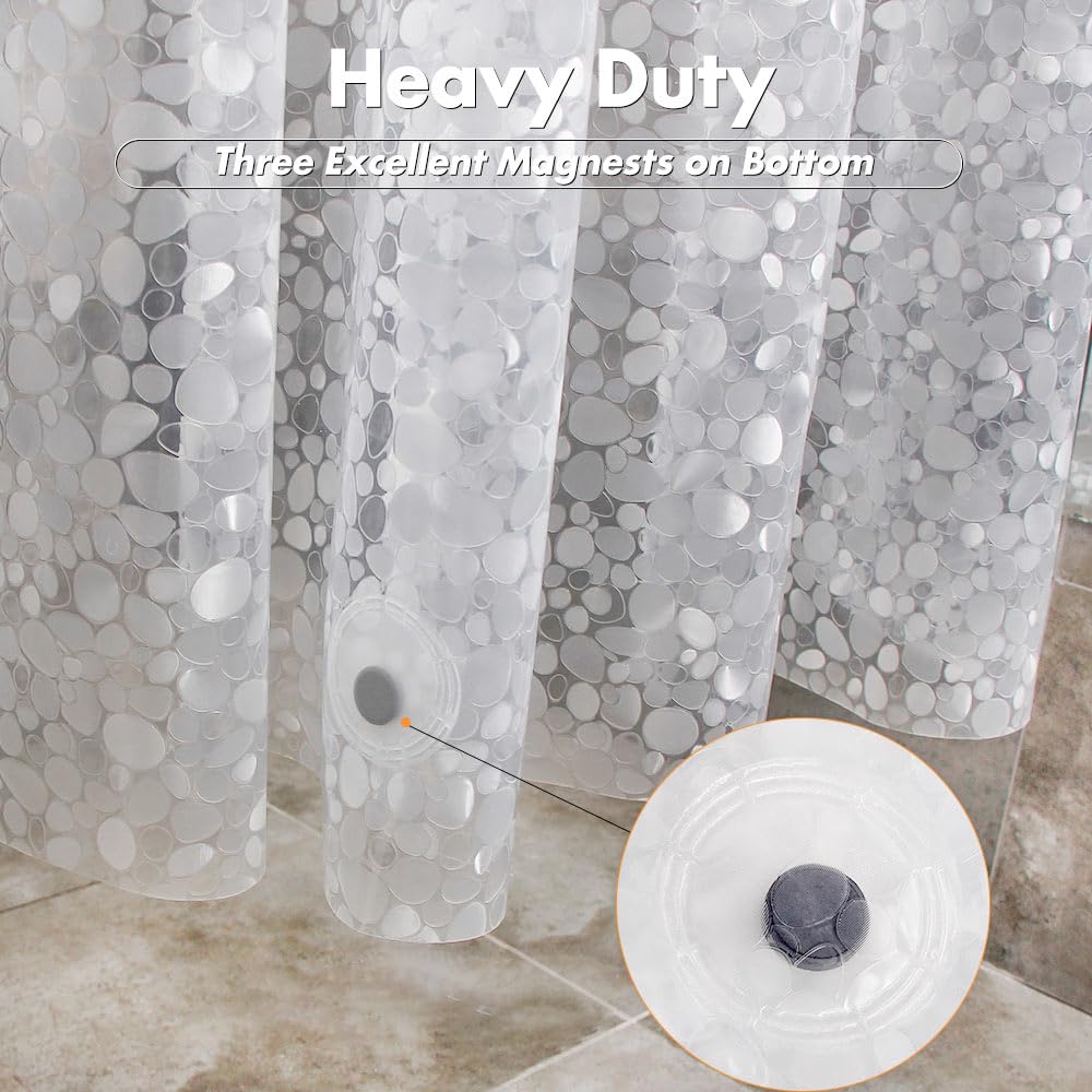 Shower Curtain Liner Waterproof, 8G Thick EVA, Heavy Duty Shower Liner with Magnets, 3D Pebble Bath Curtain for