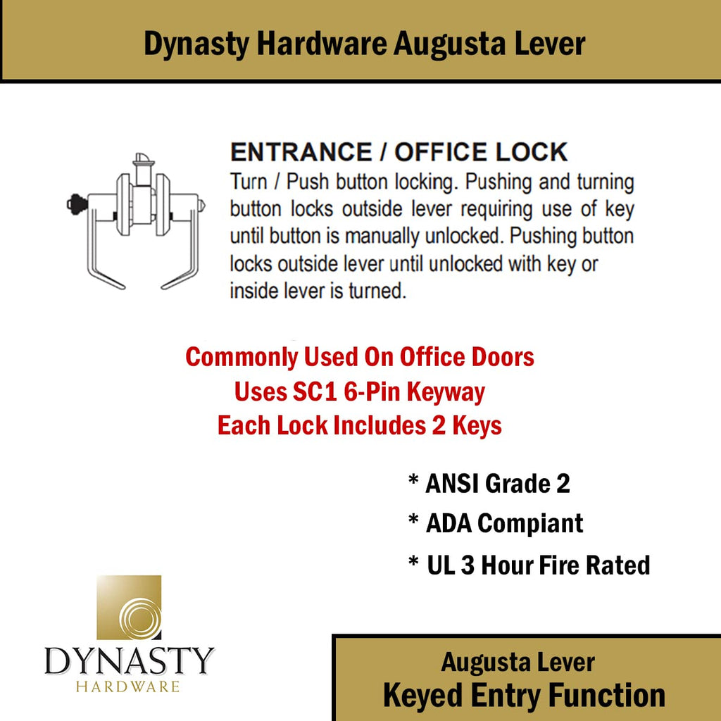 Augusta Office/Entry Lever Lockset, ADA, Grade 2, Satin Chrome