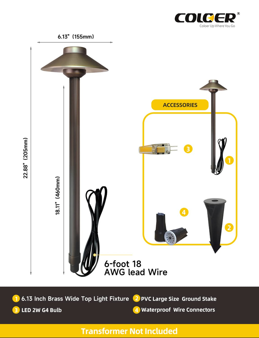 Brass Low Voltage Pathway Lights 4-Pack with 3W LED G4 Bulb (602B)