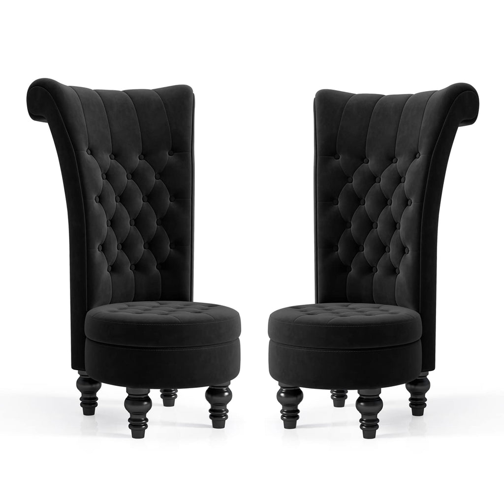 MU High Back Throne Royal Velvet Accent Armless Chair Set of 2, Black