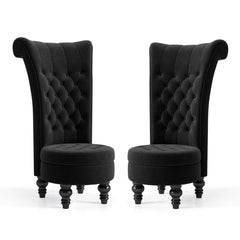 MU High Back Throne Royal Velvet Accent Armless Chair Set of 2, Black