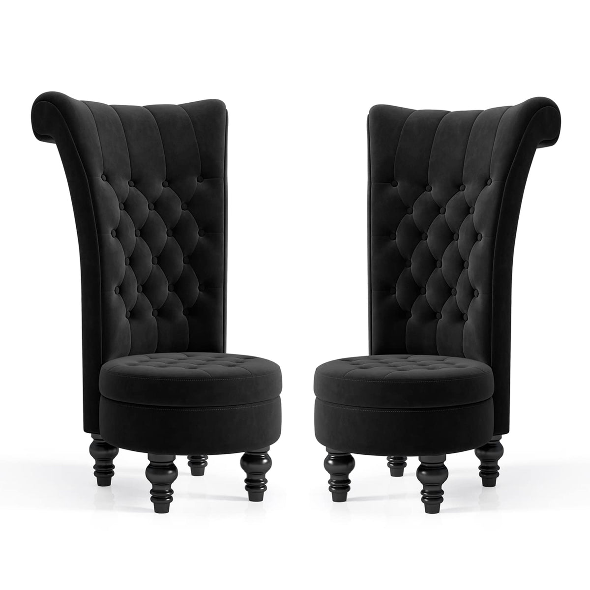 MU High Back Throne Royal Velvet Accent Armless Chair Set of 2, Black