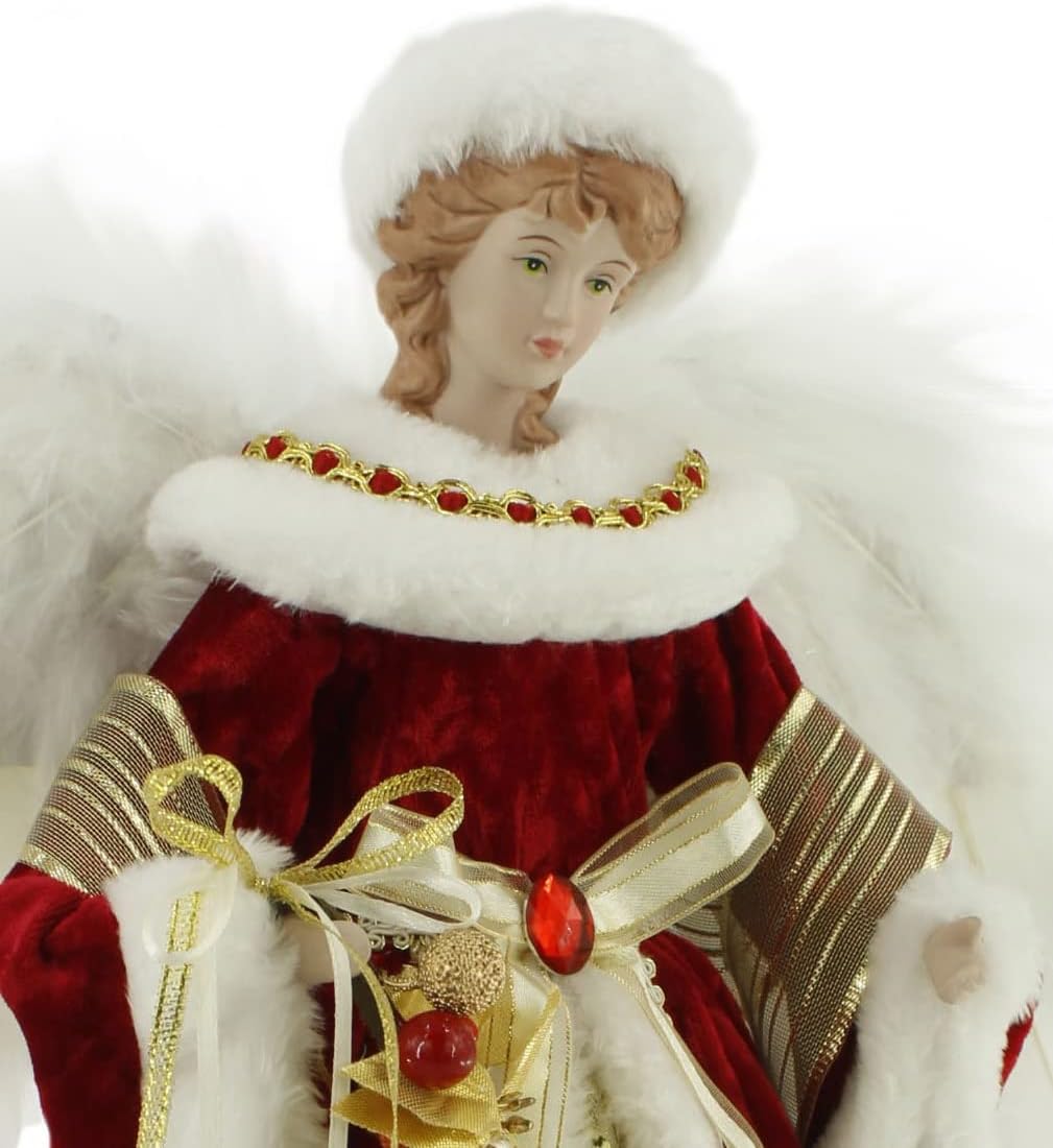 Hill 14" Classical Refined Red Floral Angel Tree Topper 416570