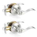 2 Pack Privacy Door Levers Interior Door Handles, Brushed Nickel Keyless Interior Door Knobs Locks , Heavy Duty Door