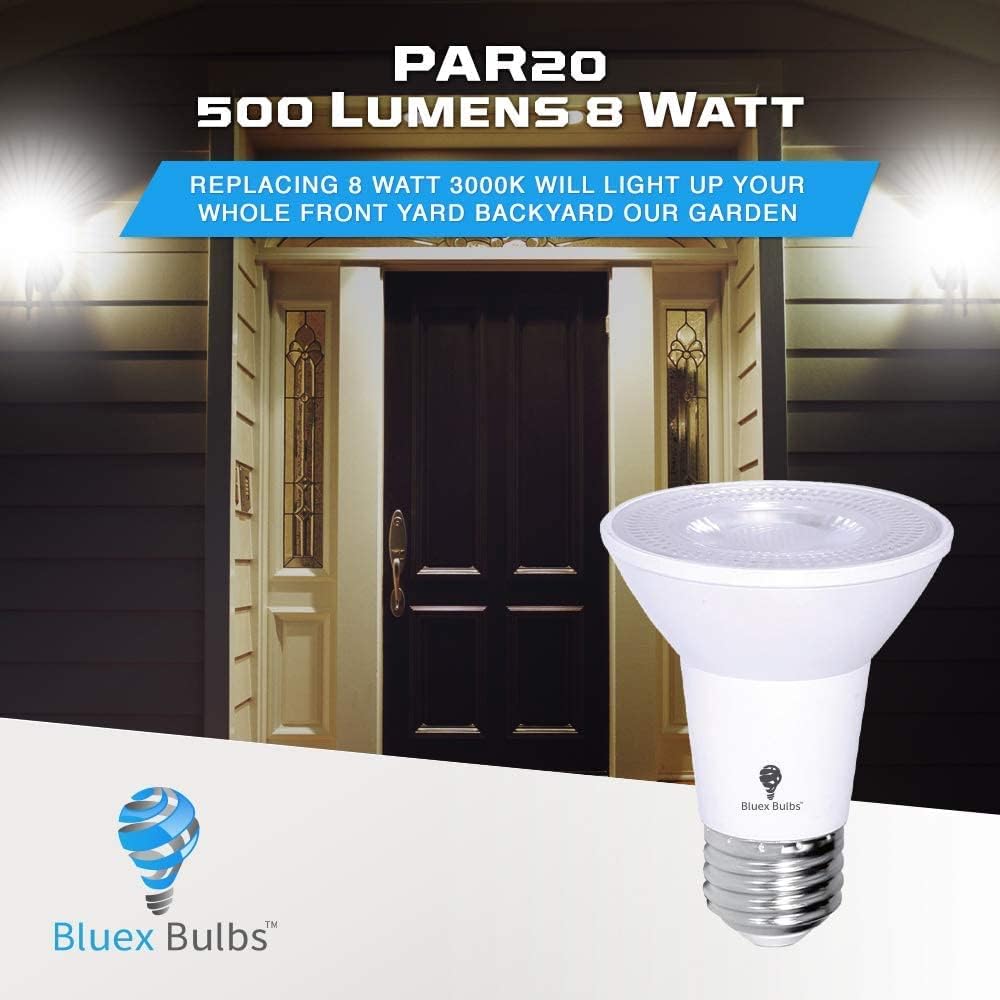 10 Pack PAR20 Outdoor LED Flood Light Bulb 8W 75 Watt Equivalent 500 Lumens Dimmable Waterproof E26 4000K Cool White
