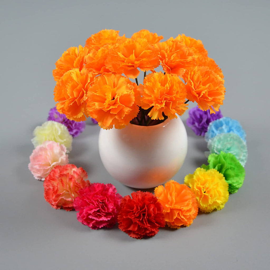 101 Pcs Marigold Flower Heads Bulk Silk with Stems