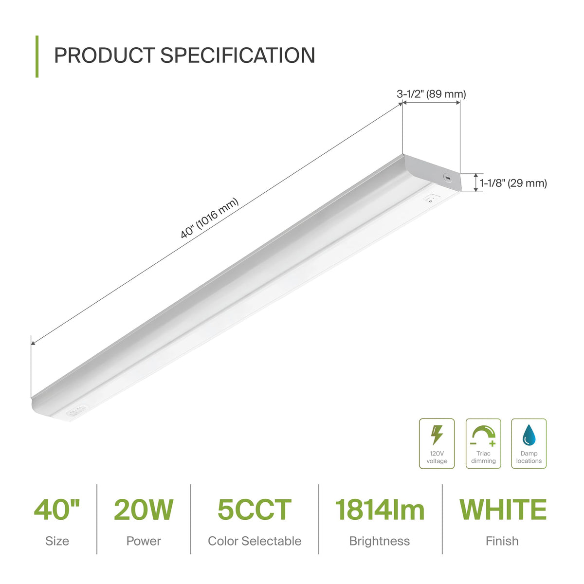 LED Under Cabinet Lighting Hardwired, 40 Inch 20W