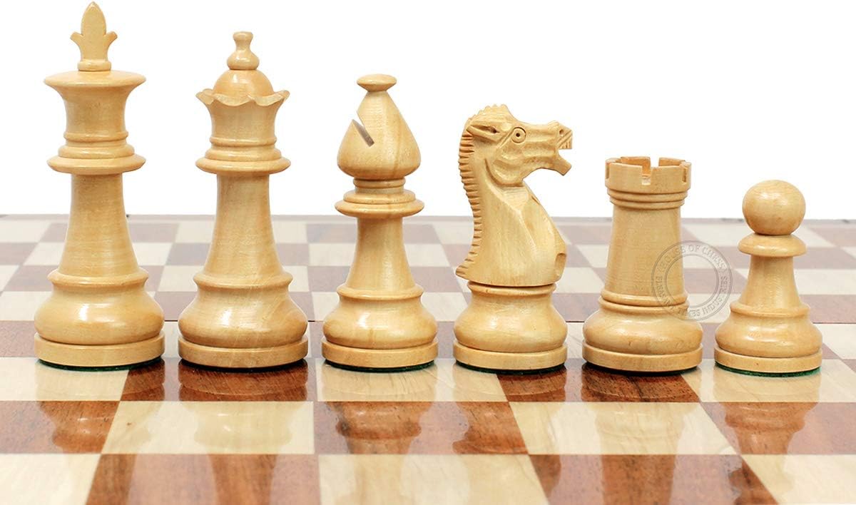Victorian Staunton Golden Acacia Wood Chess Set - 14 x 14 Inches Wooden Folding Chess Board with Algebraic Notation