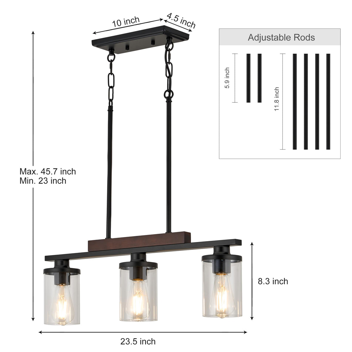 Wood Island Light /Restaurant,3-Light Farmhouse Dining Room Fixture/Chandelier Over Table/Bar,Matte Black Industrial
