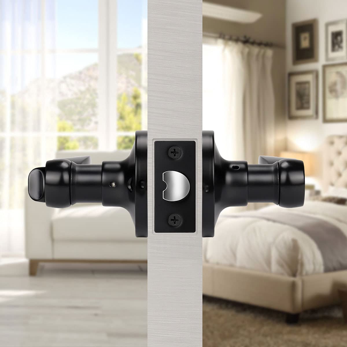2 Pack Black Interior Door Handles Privacy Door Levers with Lock Inside, Keyless Wave Style Door Handle Knobs for