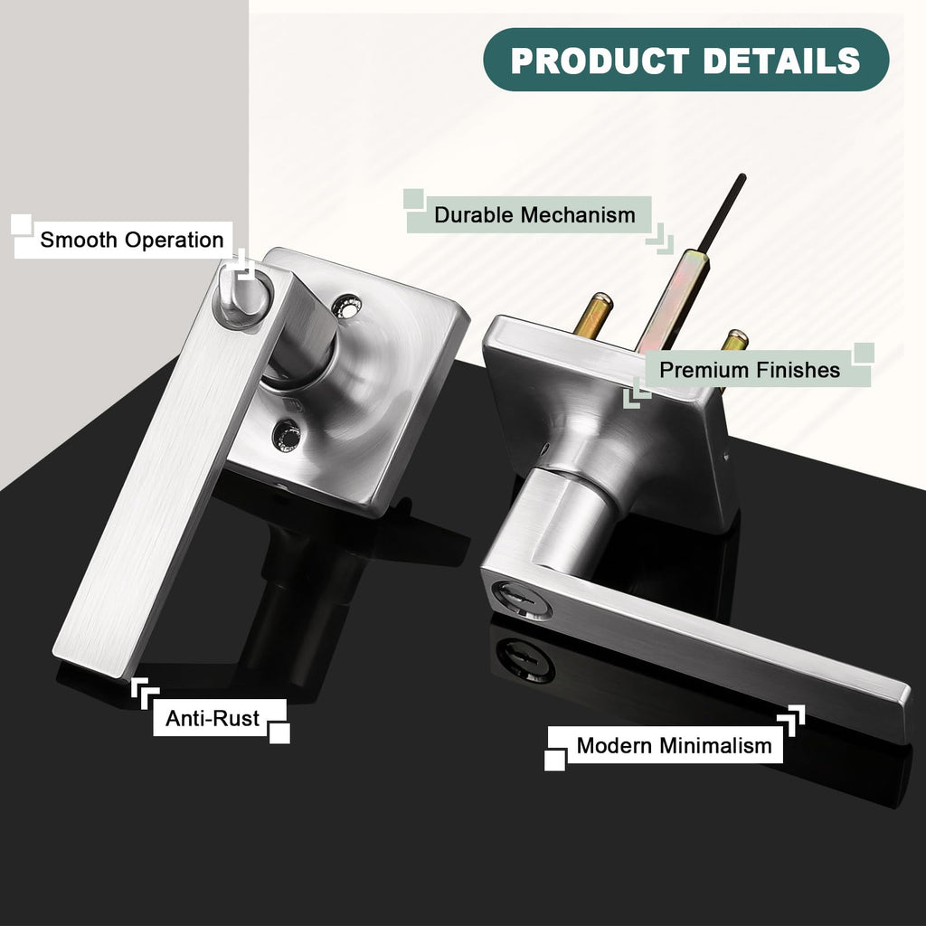 Keyed Alike Entry Door Handles with Lock and Keys, Brushed Nickel Entry Door Lock Sets for Exterior & Interior Doors
