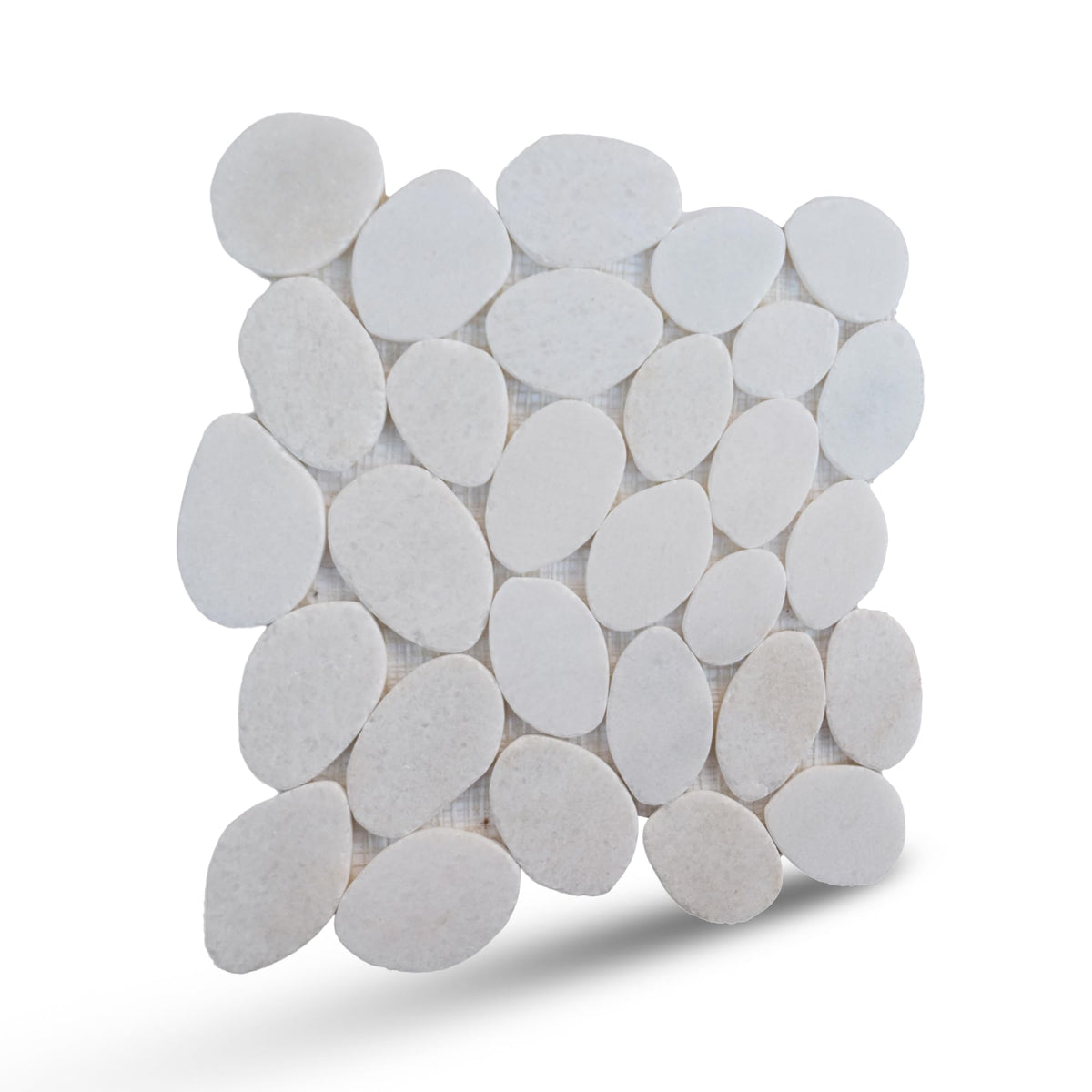 XL Snow White Sliced Pebble Mosaic, Tumbled Stone Backsplash Tiles Walls, Shower and Bathroom Floors, and Outdoor
