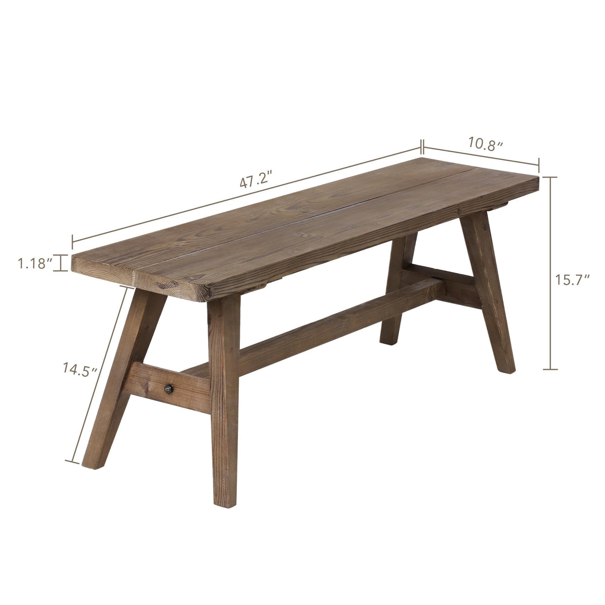 47" Farmhouse Wood Bench, Solid Wood Entryway Bench, Brown