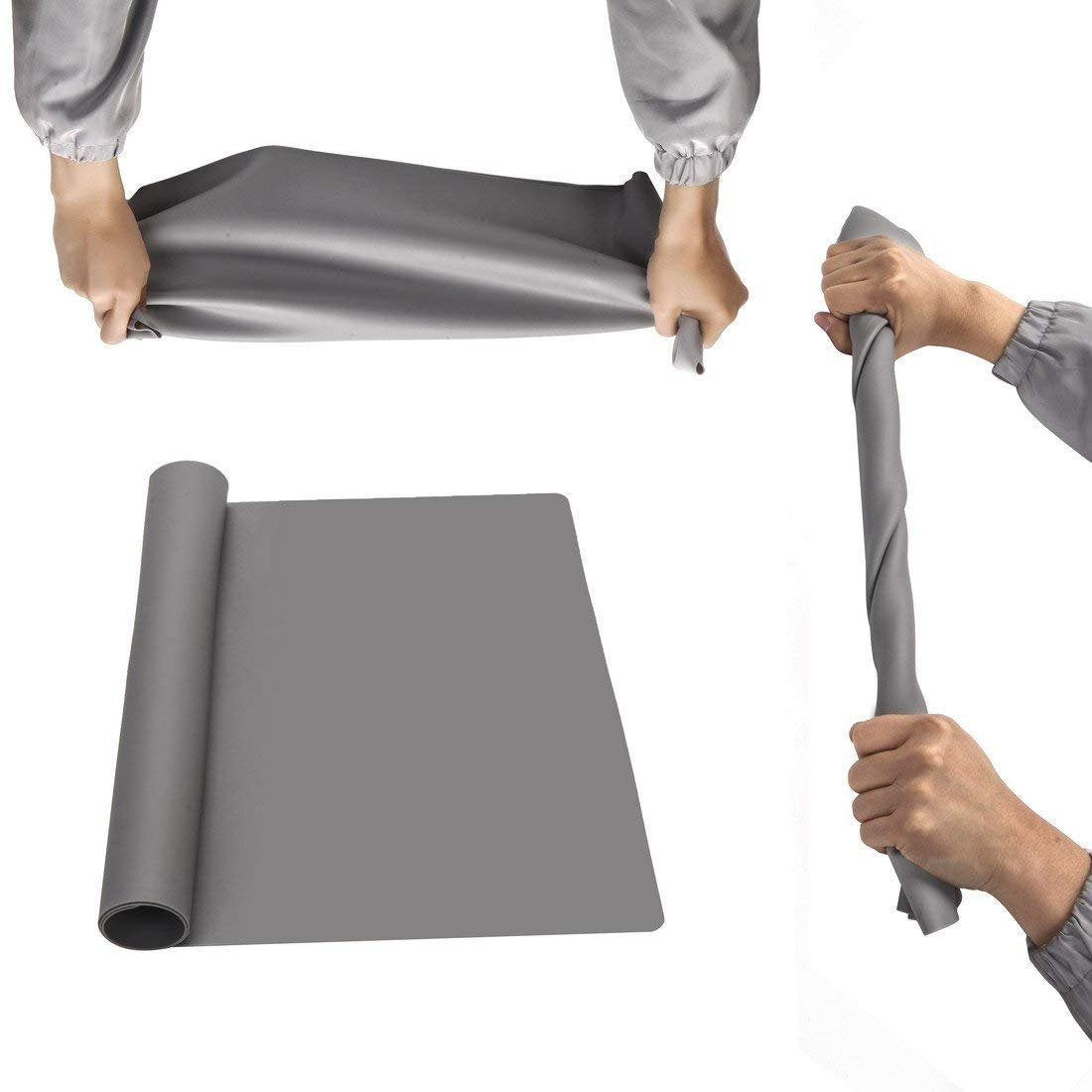 23.6'' by 15.7''Flexible Silicone Placemat Non Slip Waterproof Heat Resistant Dinner Table Grey 2 Pieces