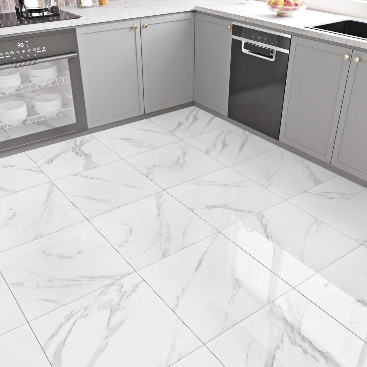 Marble Peel and Stick Floor Tile Bathroom Waterproof Vinyl Tiles