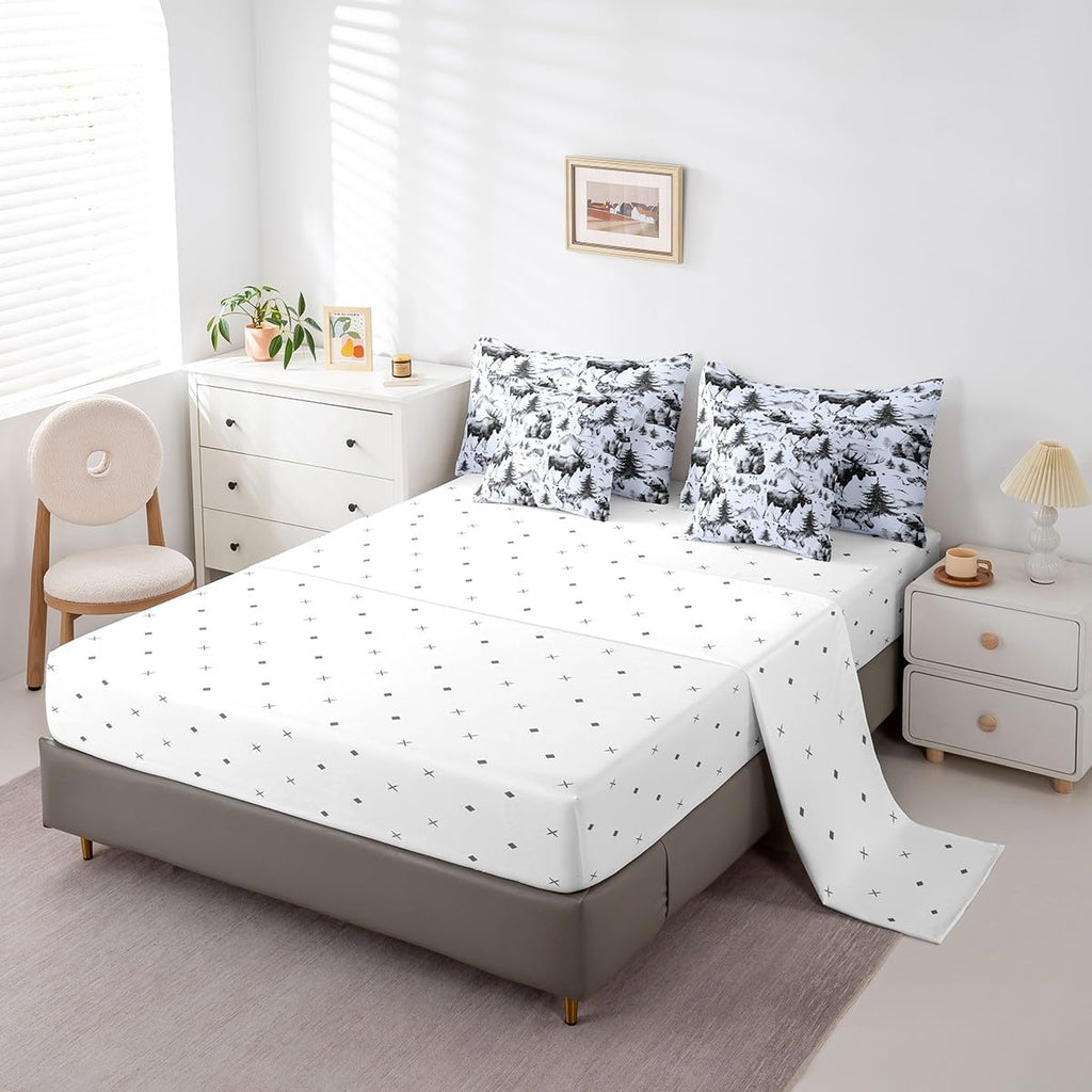 7 Pcs Comforter Set, Rustic Animal Bed in a Bag with Flat