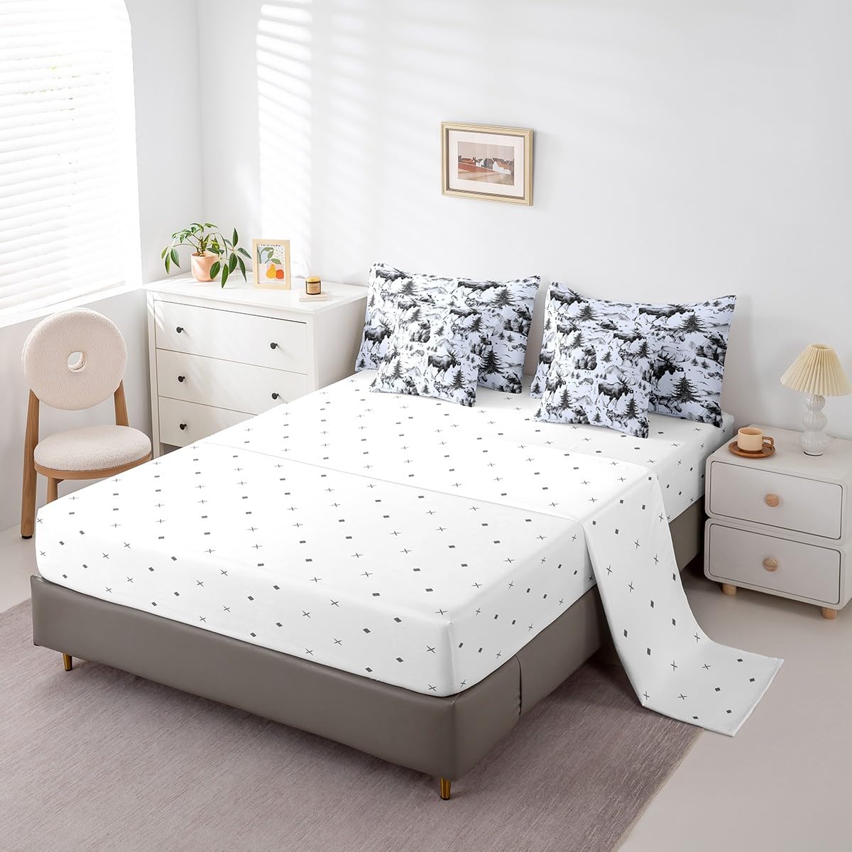 7 Pcs Comforter Set, Rustic Animal Bed in a Bag with Flat